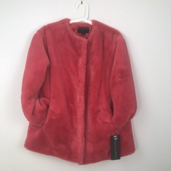 Bernado Borg Faux Fur Jacket Coral - Picture 2 of 7